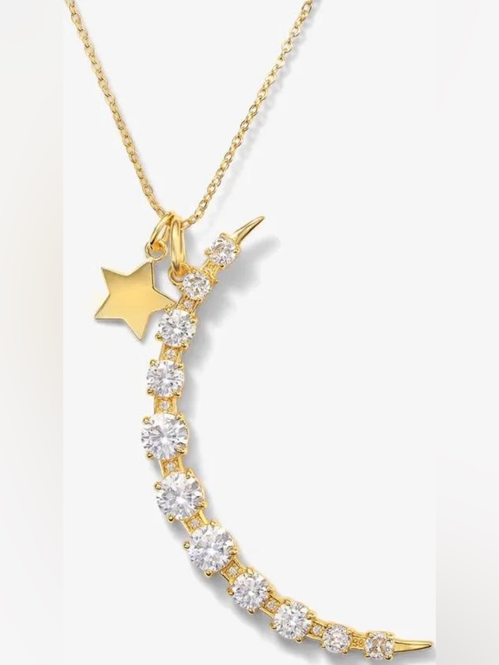 Melinda Maria Gold Moon and Star Necklace with Clear Stones